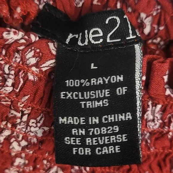 Rue 21 Women's Large Off-Shoulder Red Floral Stretchy Boho Blouse - Picture 5 of 6